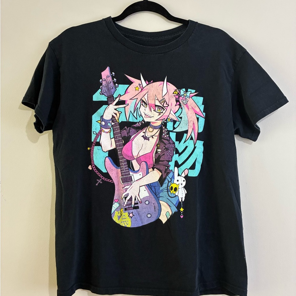 Spencer's Black Tee with Pink Anime Waifu
